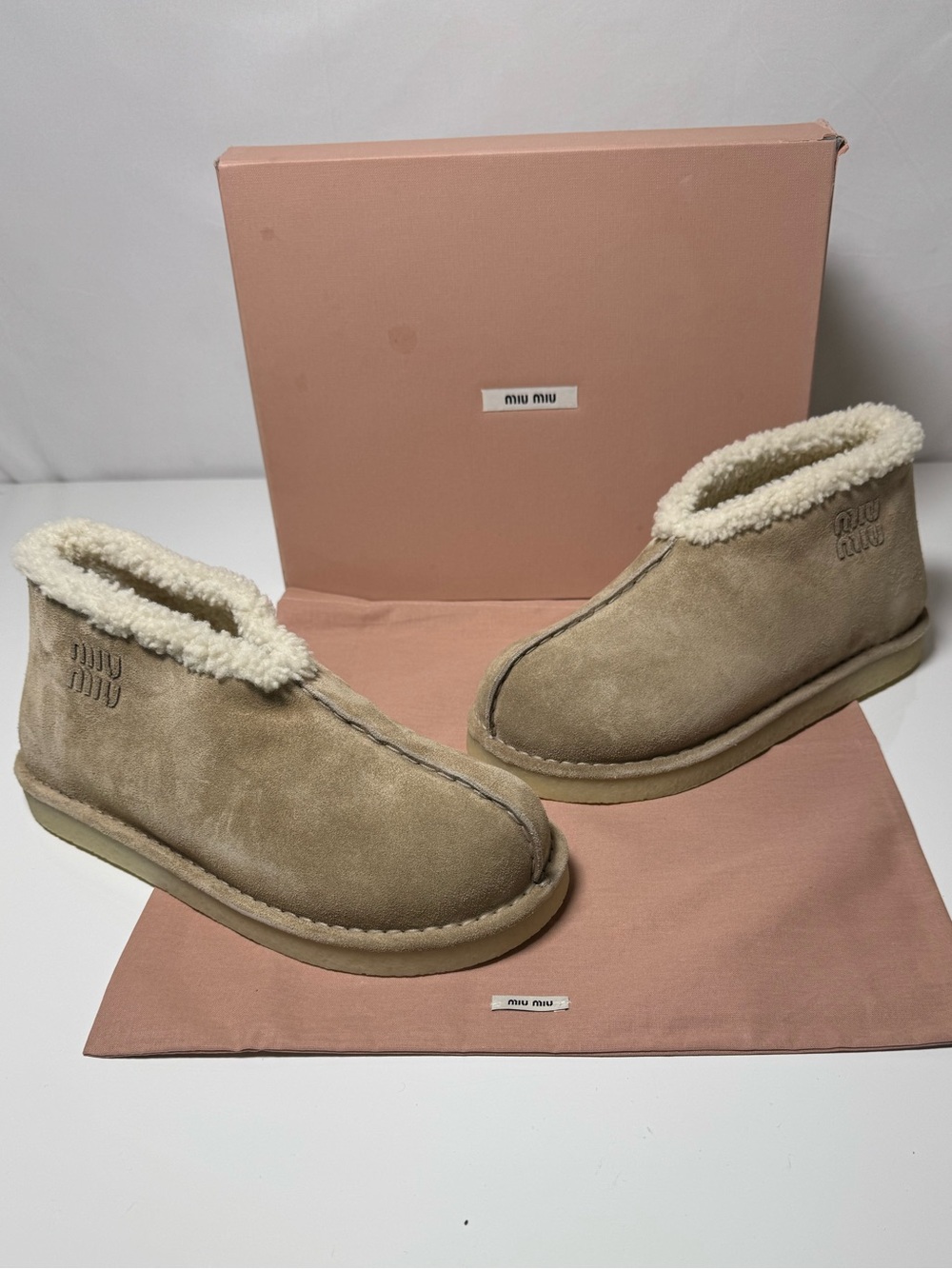 Miu Miu Shearling-lined suede ankle boots Deserto ( Beige) EU 40 Retail $1320
